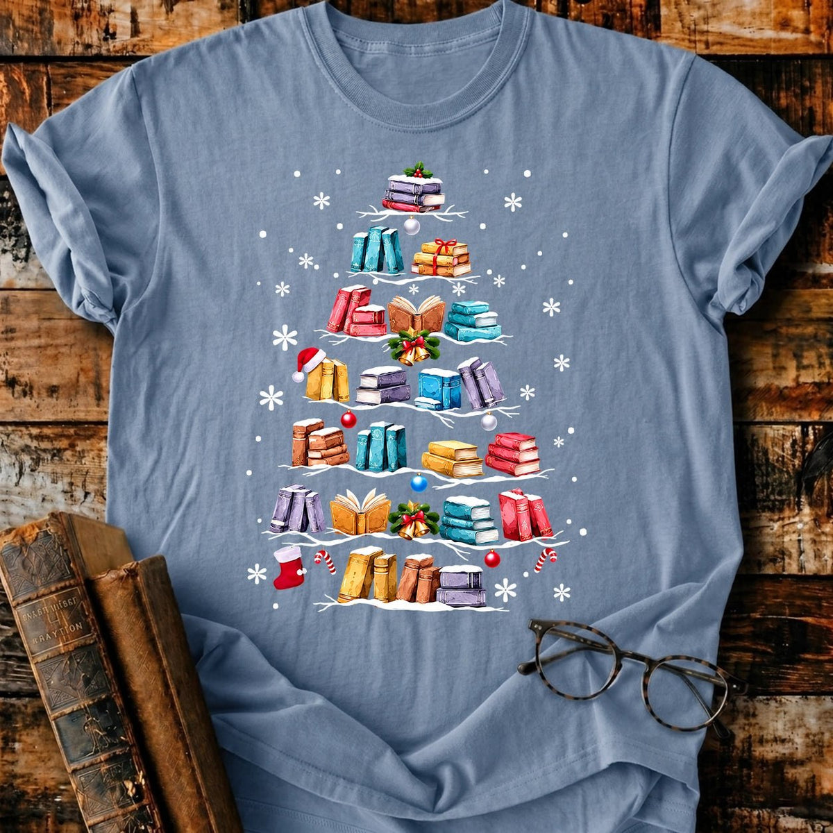 Books Christmas Tree T-Shirt - BookMuseClub