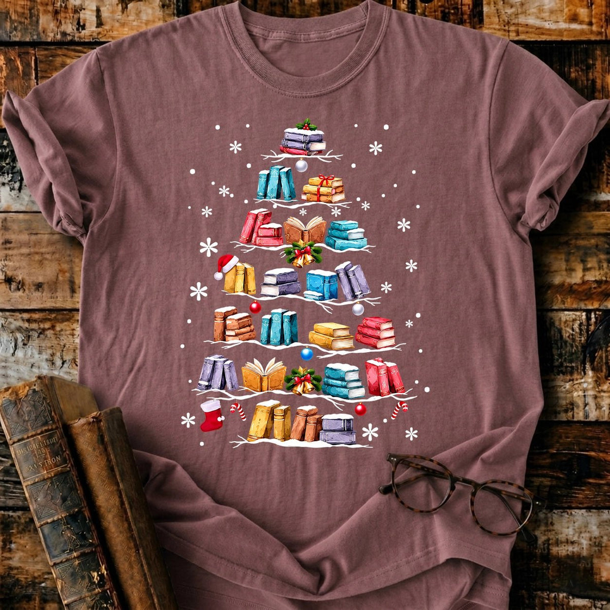 Books Christmas Tree T-Shirt - BookMuseClub