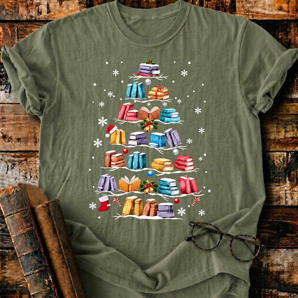 Books Christmas Tree T-Shirt - BookMuseClub