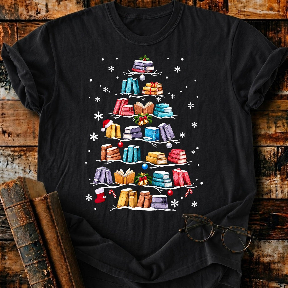 Books Christmas Tree T-Shirt - BookMuseClub