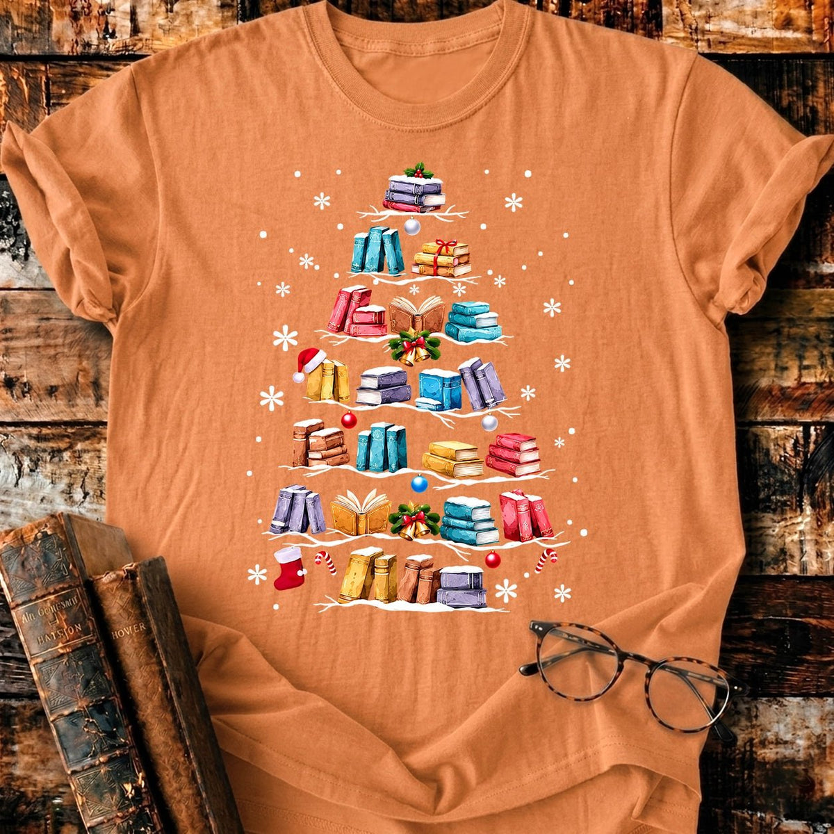 Books Christmas Tree T-Shirt - BookMuseClub