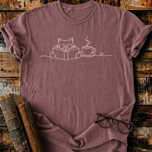 Cat Book Tea T-Shirt - BookMuseClub