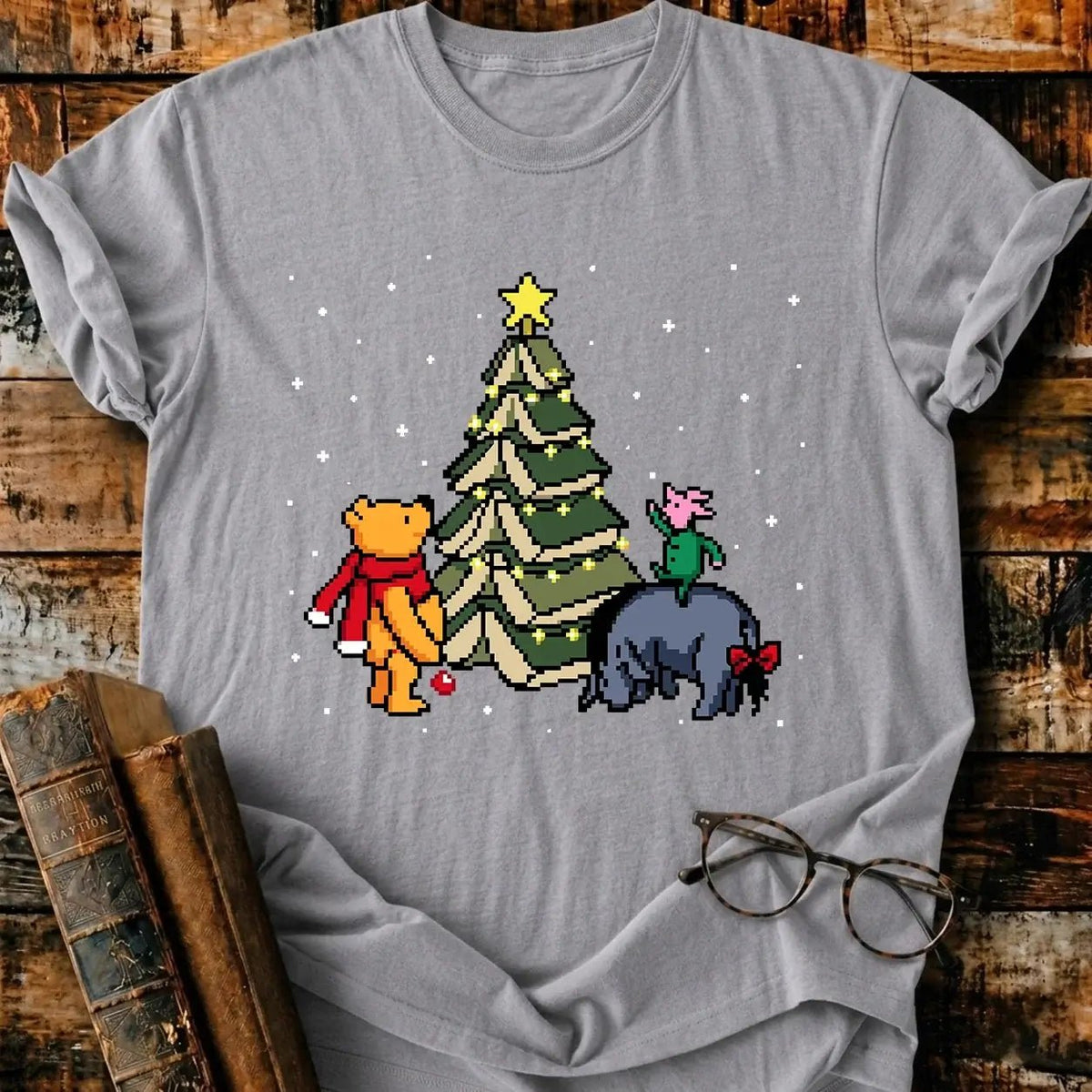 Christmas Of Pooh Pixel T-Shirt - BookMuseClub
