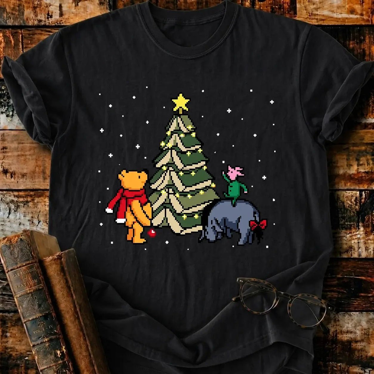 Christmas Of Pooh Pixel T-Shirt - BookMuseClub