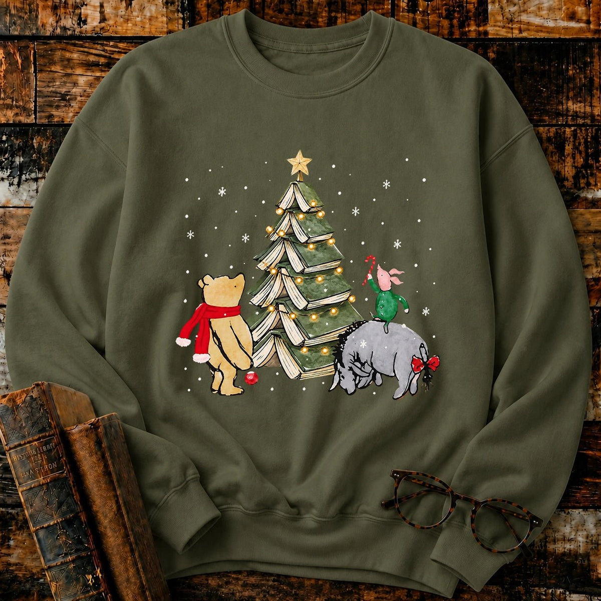 Christmas Of Pooh Snowflake Bookish Sweatshirt - BookMuseClub