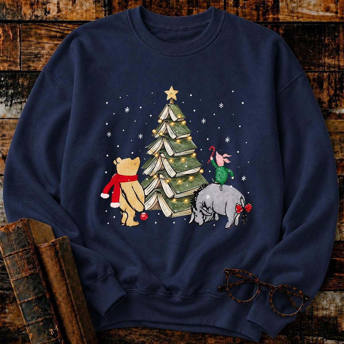 Christmas Of Pooh Snowflake Bookish Sweatshirt - BookMuseClub