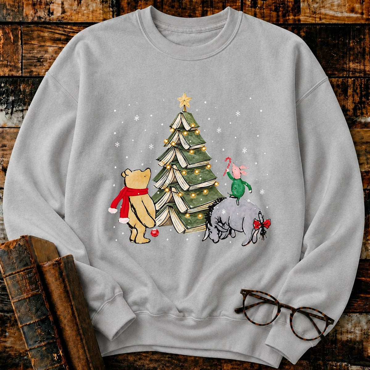 Christmas Of Pooh Snowflake Bookish Sweatshirt - BookMuseClub