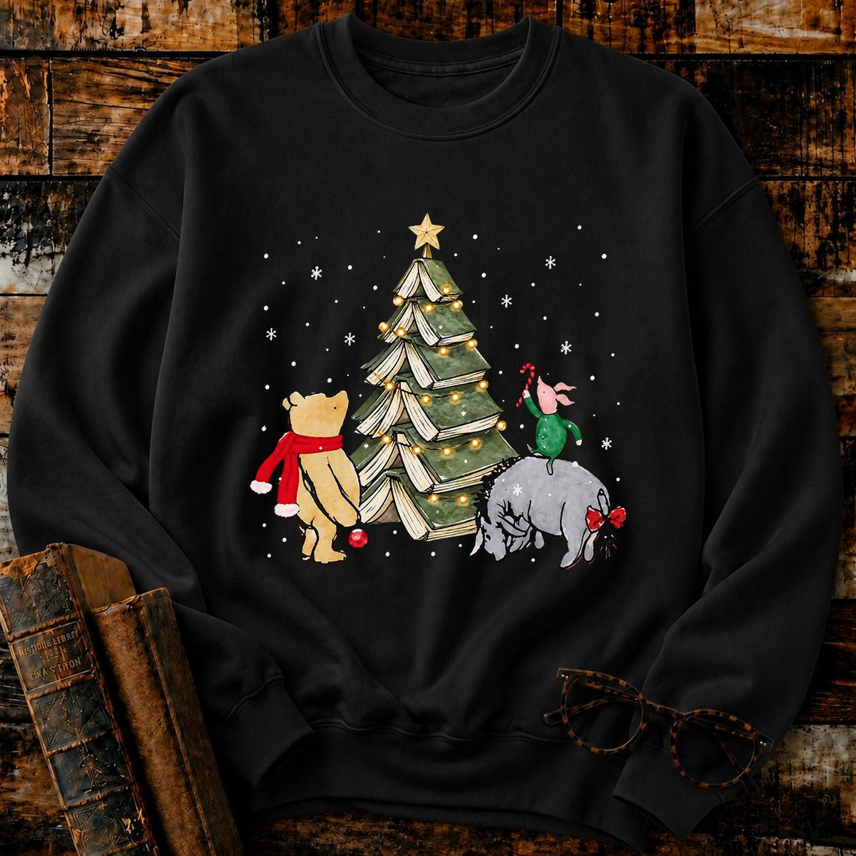 Christmas Of Pooh Snowflake Bookish Sweatshirt - BookMuseClub