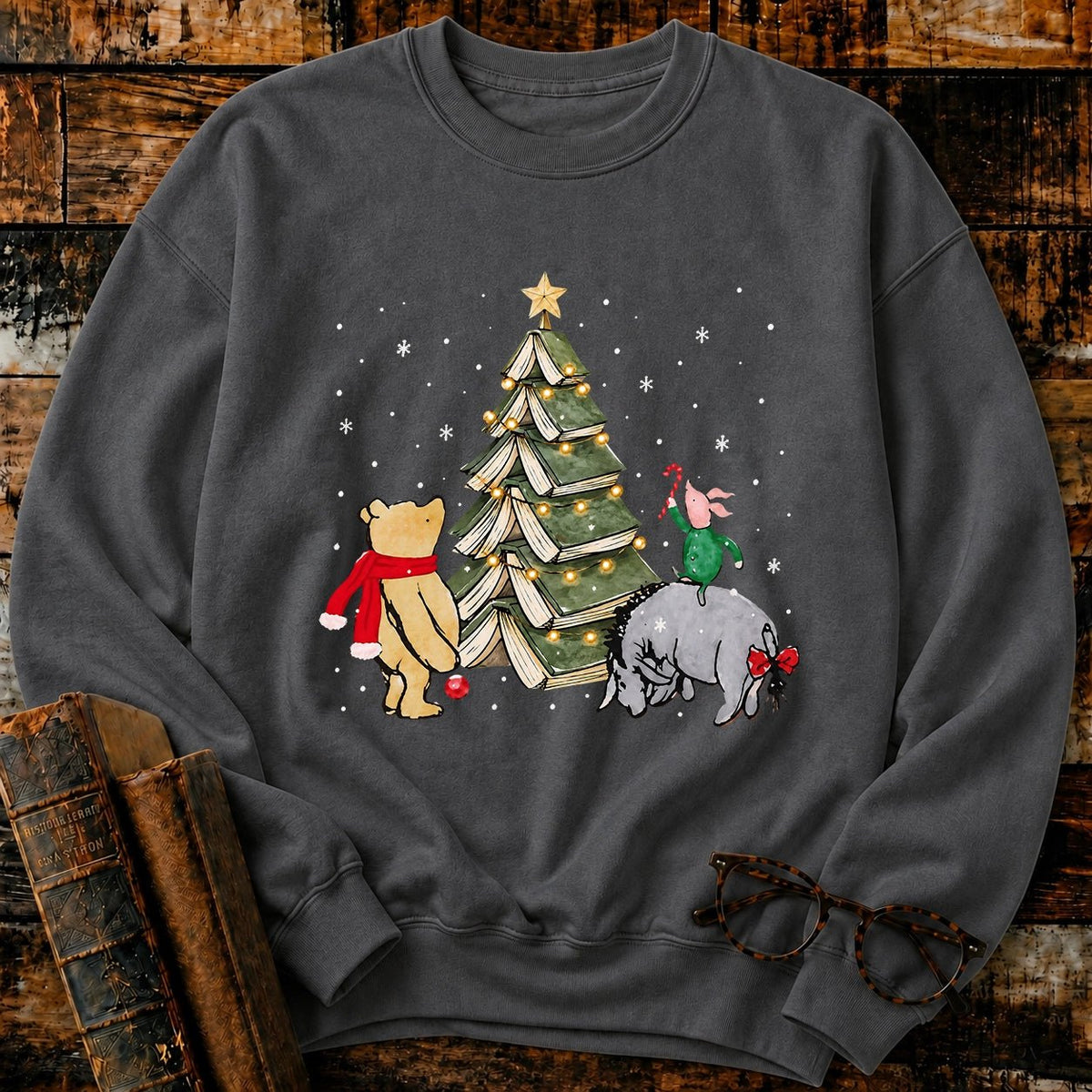 Christmas Of Pooh Snowflake Bookish Sweatshirt - BookMuseClub