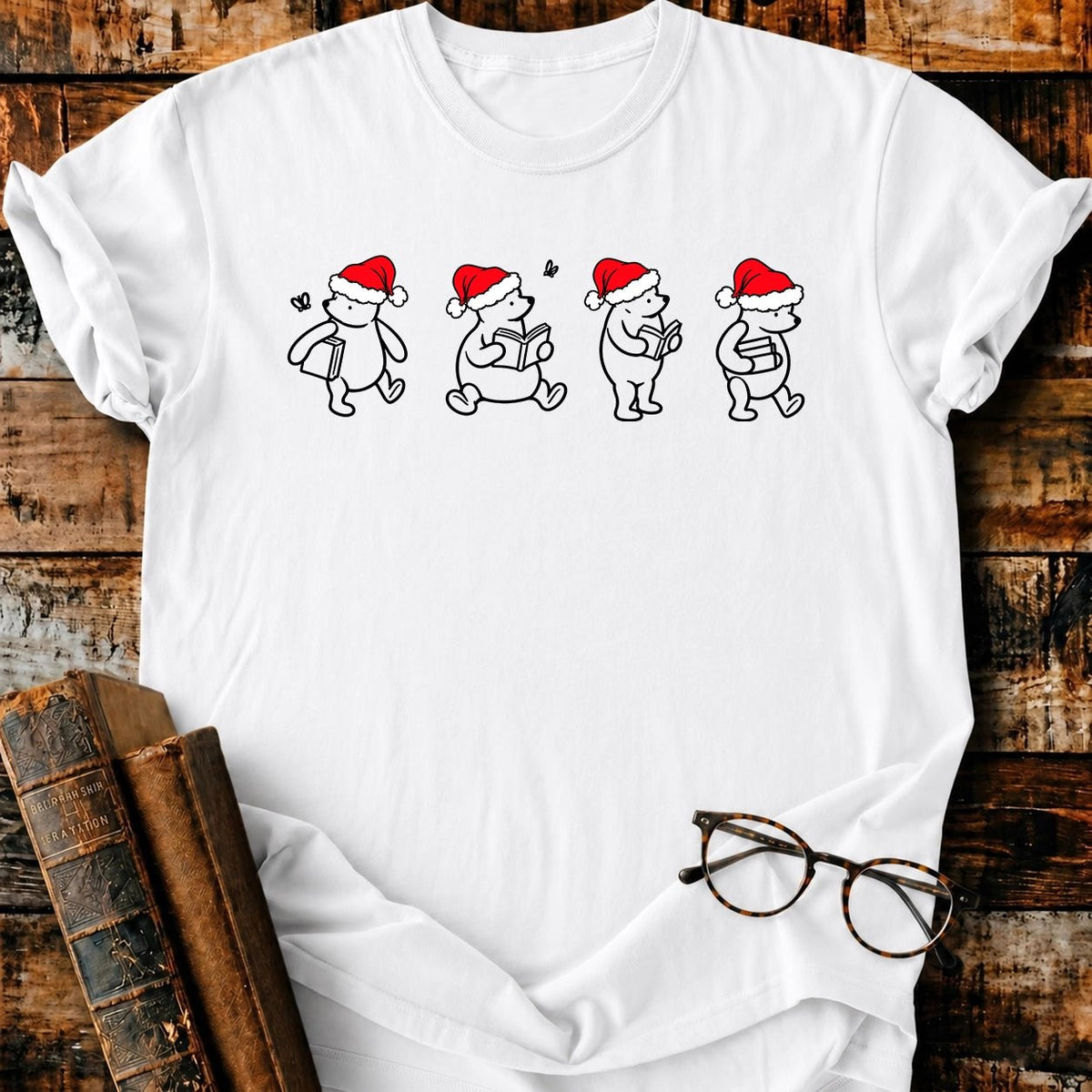 Classic Pooh 1926 Christmas Reading T-Shirt - BookMuseClub