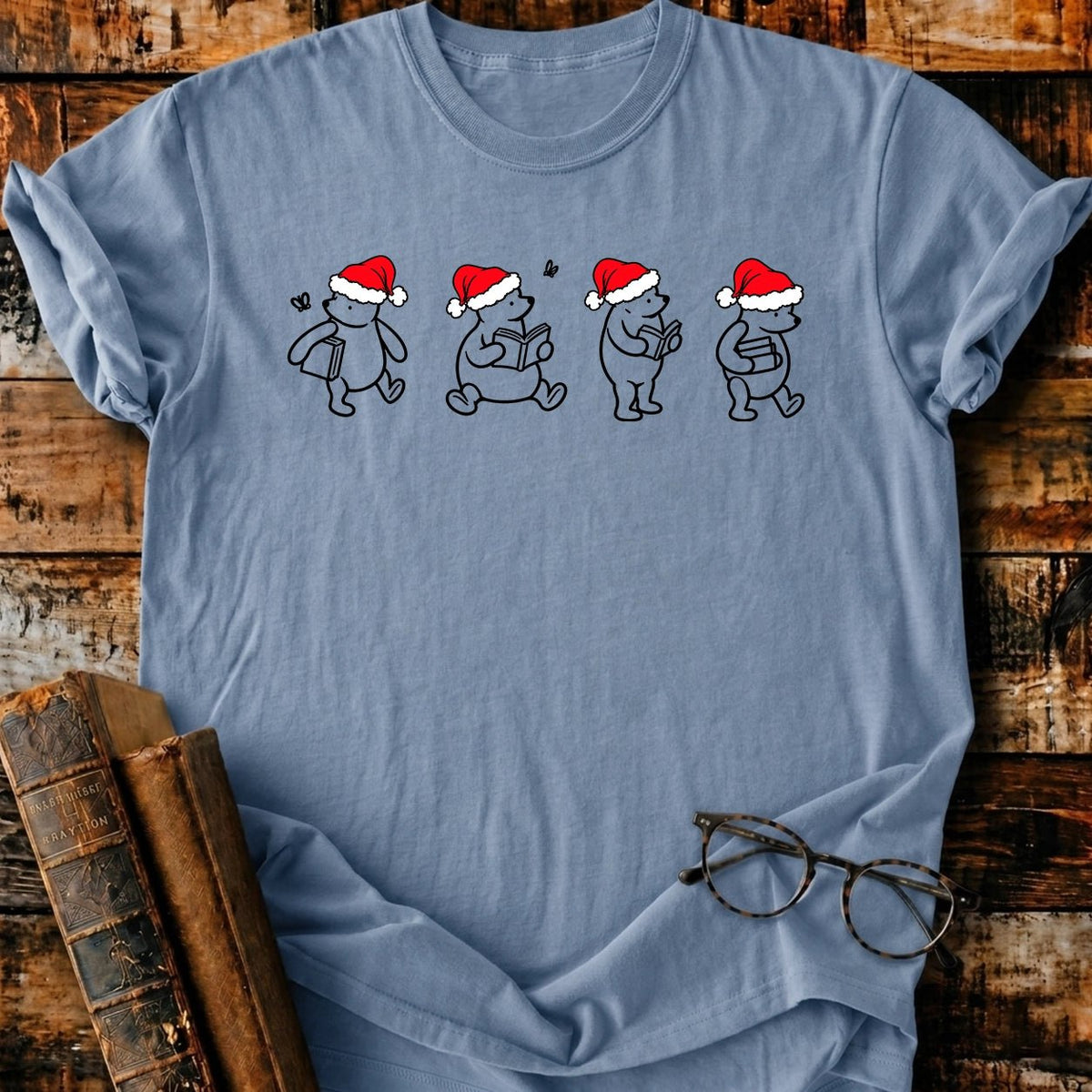 Classic Pooh 1926 Christmas Reading T-Shirt - BookMuseClub