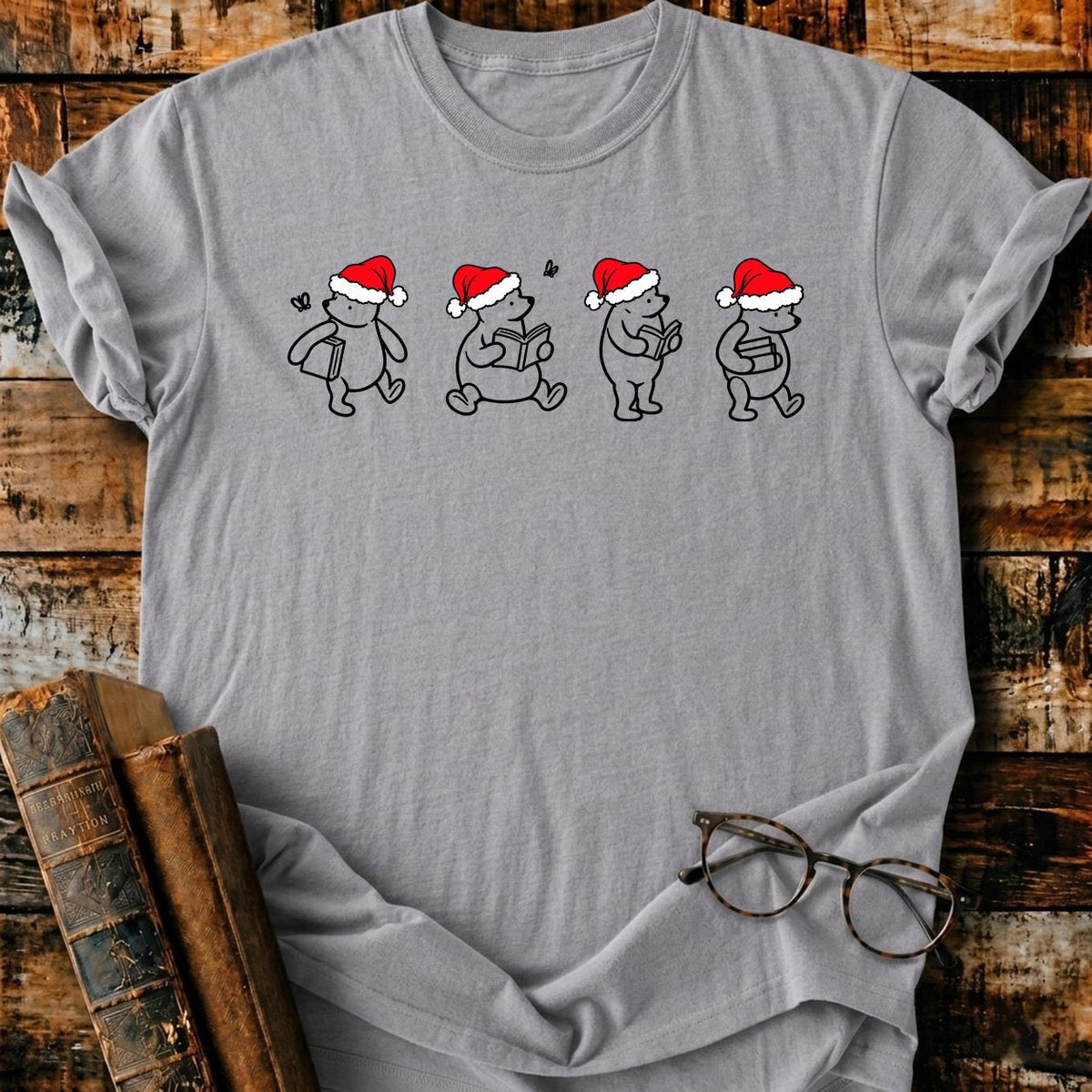 Classic Pooh 1926 Christmas Reading T-Shirt - BookMuseClub