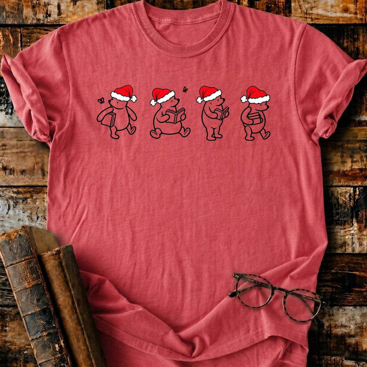 Classic Pooh 1926 Christmas Reading T-Shirt - BookMuseClub