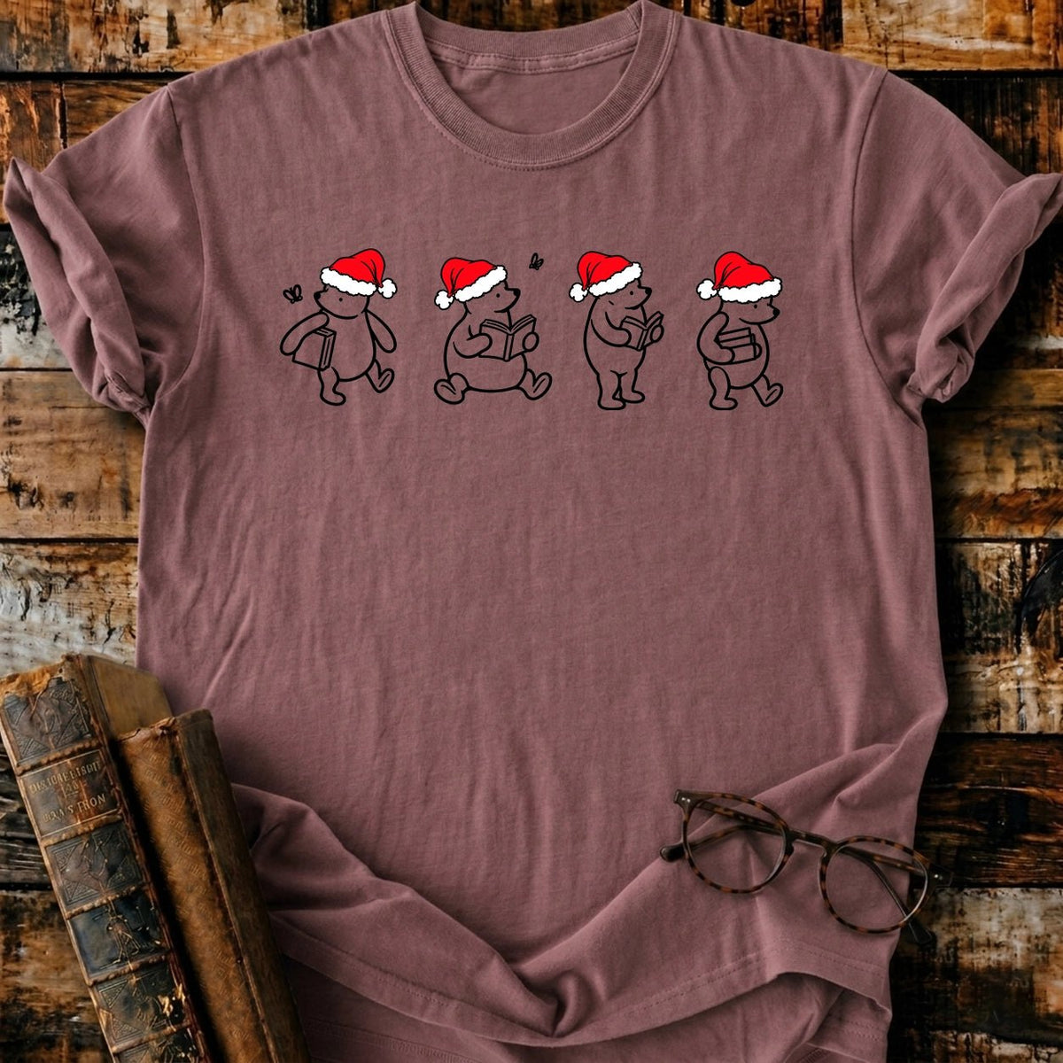 Classic Pooh 1926 Christmas Reading T-Shirt - BookMuseClub