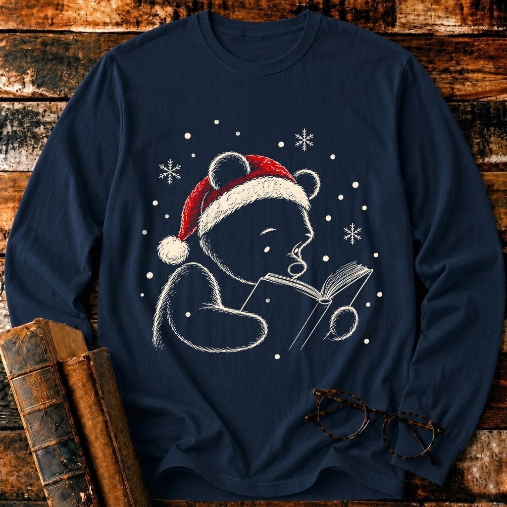 Classic Pooh Reading Christmas Long Sleeve T-Shirt - BookMuseClub