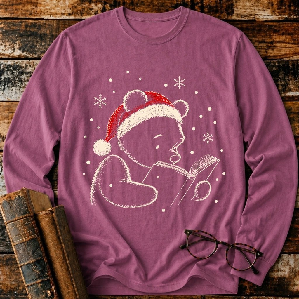 Classic Pooh Reading Christmas Long Sleeve T-Shirt - BookMuseClub