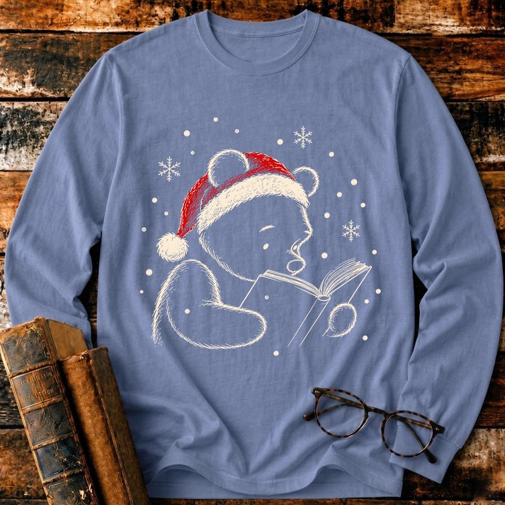 Classic Pooh Reading Christmas Long Sleeve T-Shirt - BookMuseClub