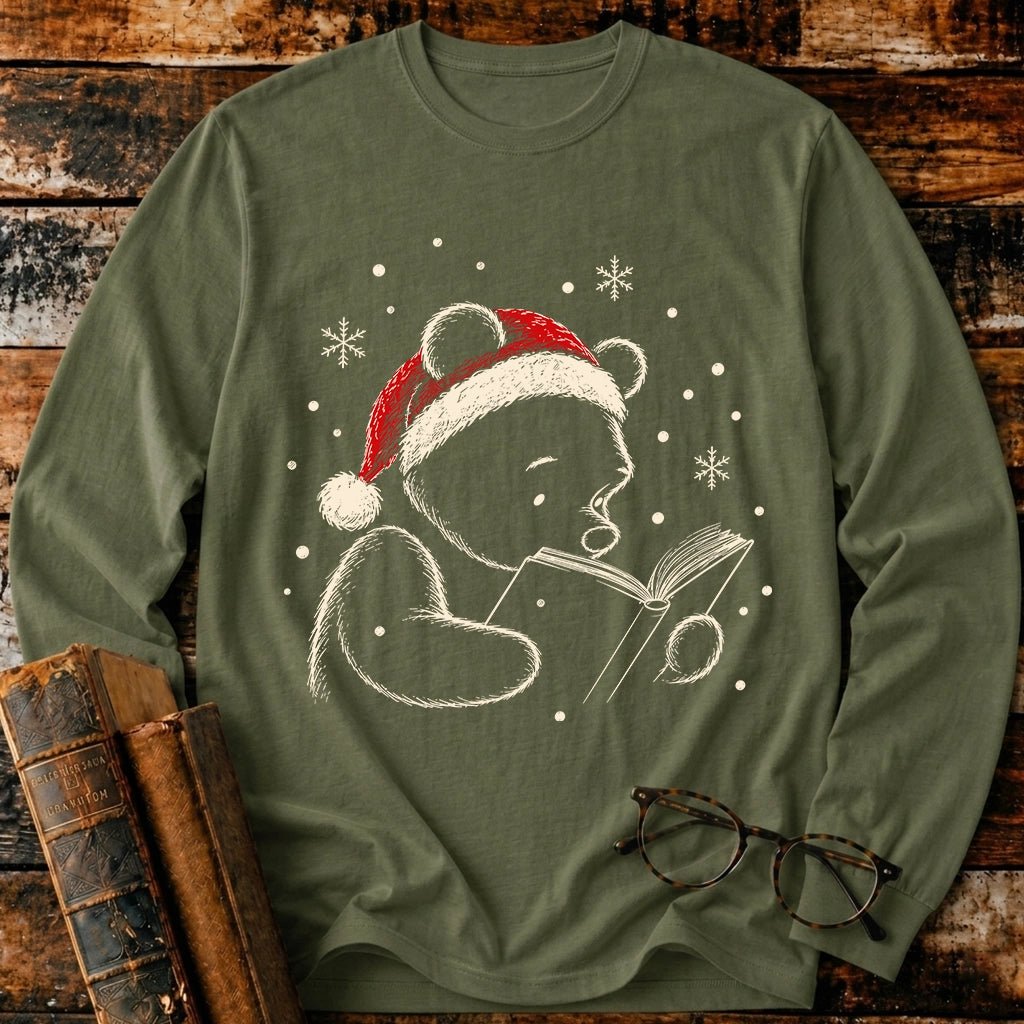 Classic Pooh Reading Christmas Long Sleeve T-Shirt - BookMuseClub