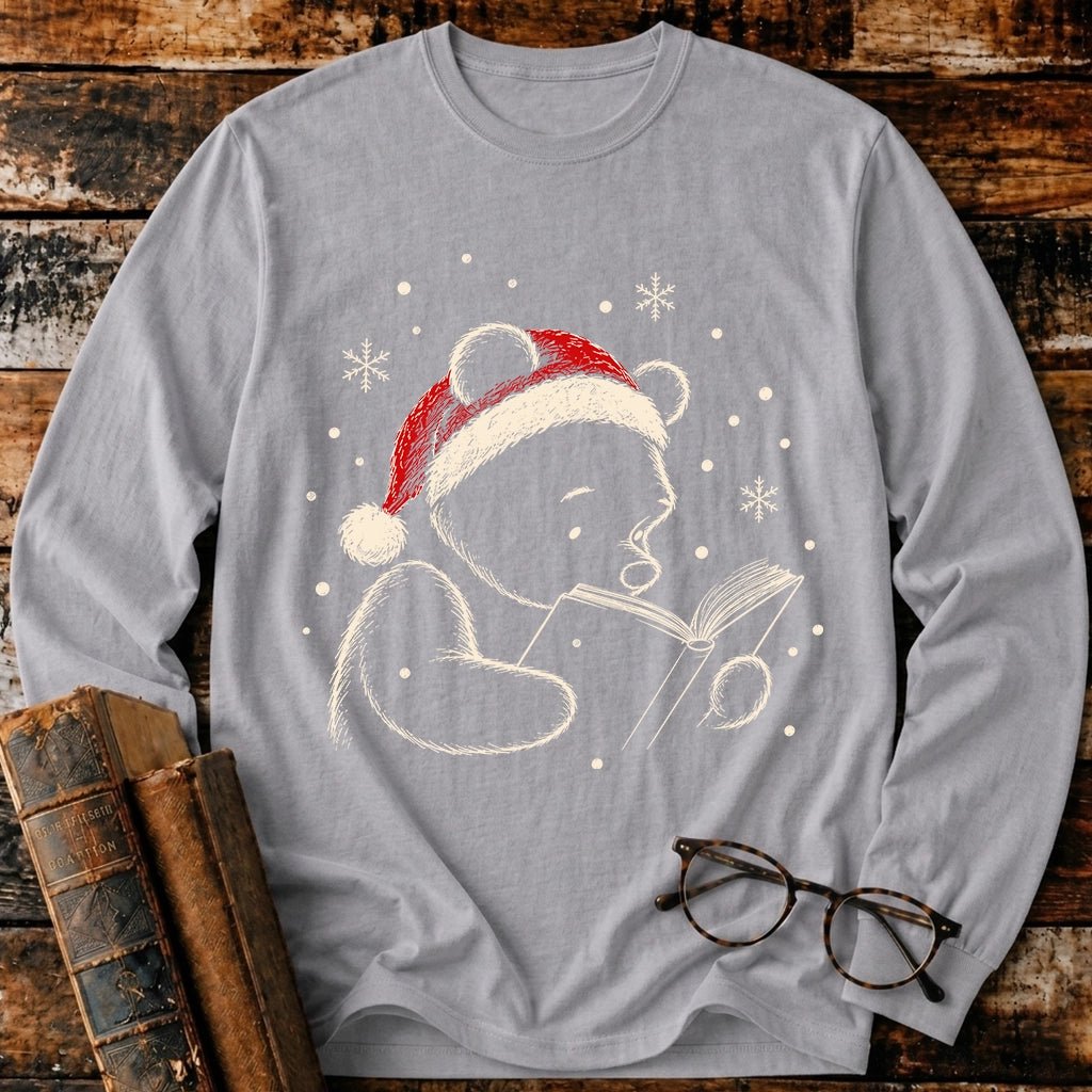 Classic Pooh Reading Christmas Long Sleeve T-Shirt - BookMuseClub
