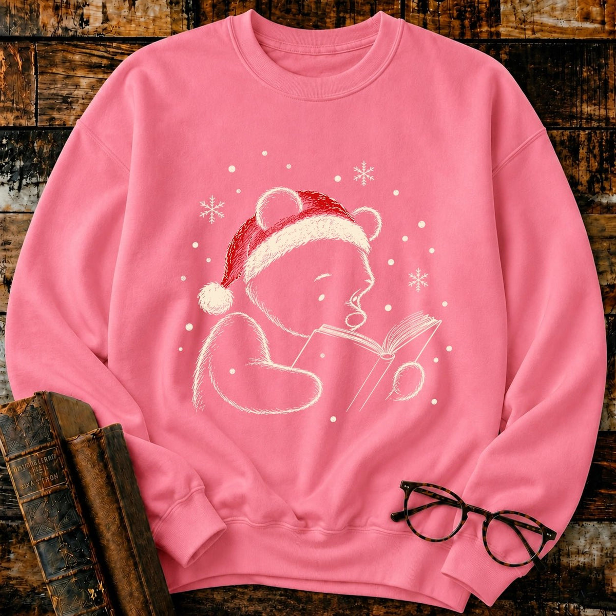 Classic Pooh Reading Christmas Sweatshirt - BookMuseClub