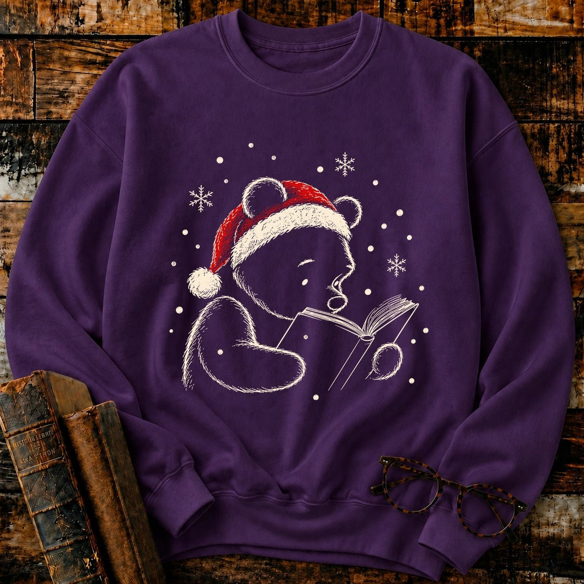 Classic Pooh Reading Christmas Sweatshirt - BookMuseClub