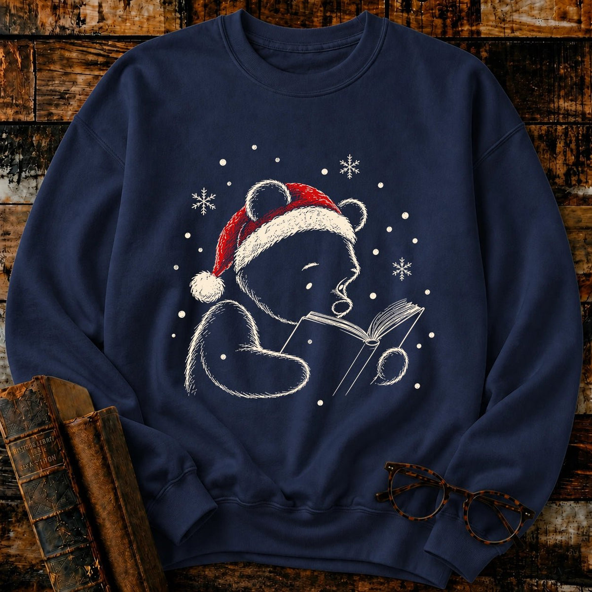 Classic Pooh Reading Christmas Sweatshirt - BookMuseClub