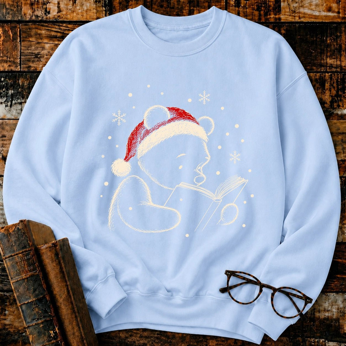 Classic Pooh Reading Christmas Sweatshirt - BookMuseClub