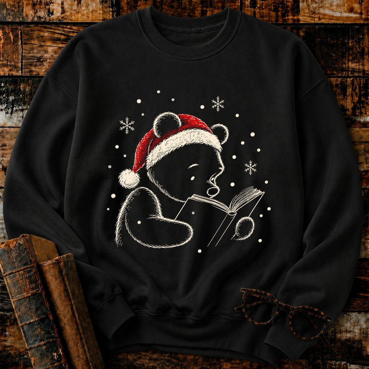 Classic Pooh Reading Christmas Sweatshirt - BookMuseClub