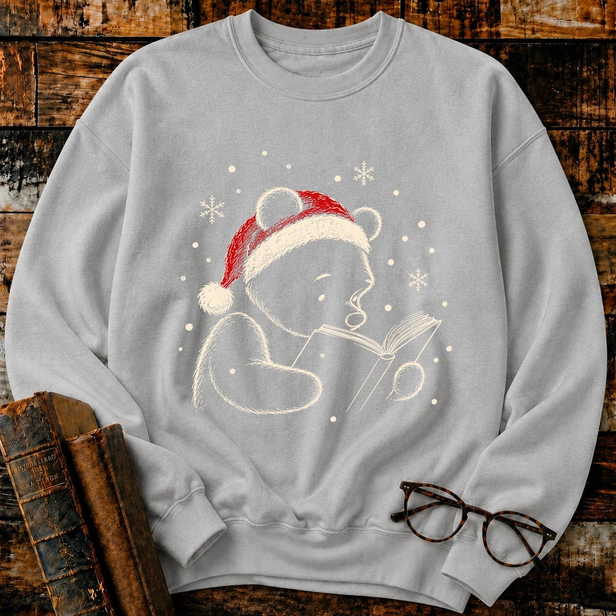 Classic Pooh Reading Christmas Sweatshirt - BookMuseClub