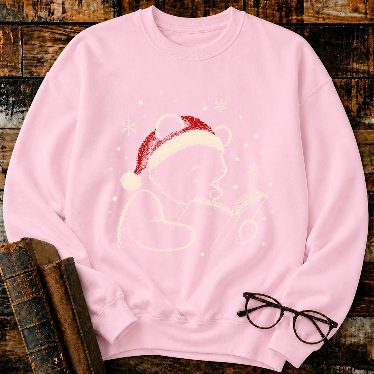 Classic Pooh Reading Christmas Sweatshirt - BookMuseClub