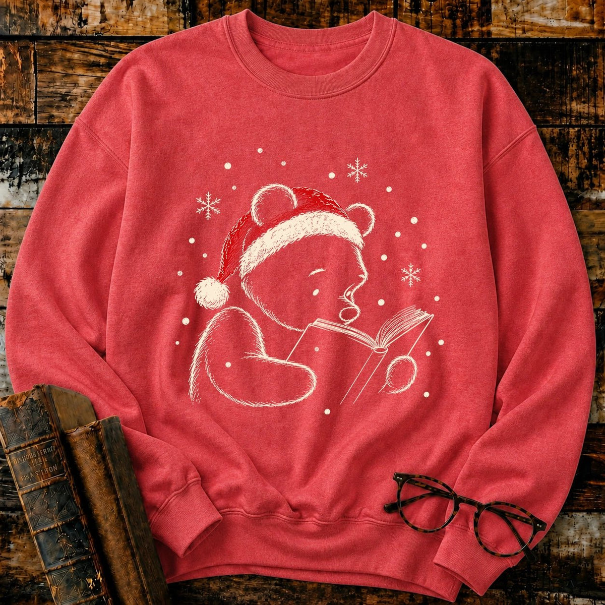 Classic Pooh Reading Christmas Sweatshirt - BookMuseClub
