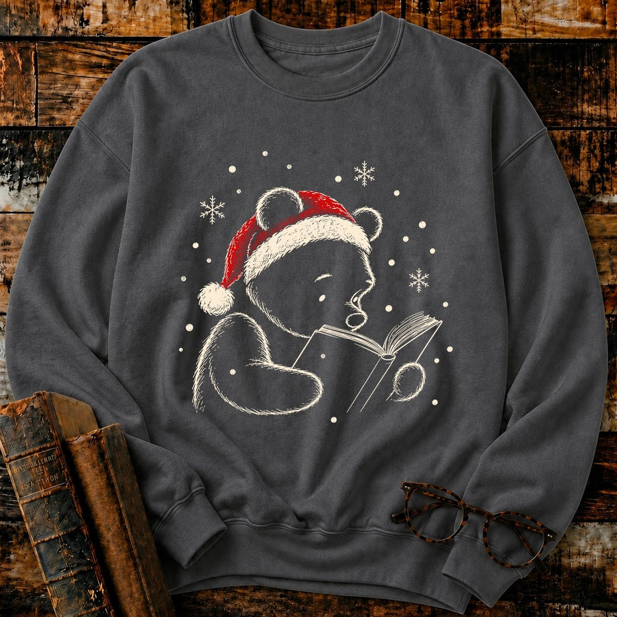 Classic Pooh Reading Christmas Sweatshirt - BookMuseClub
