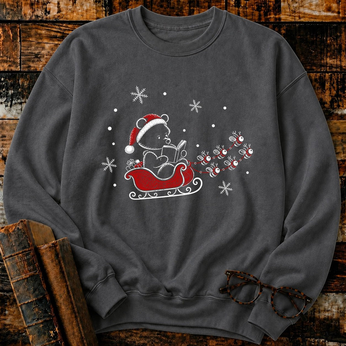 Classic Pooh Santan Reading Sweatshirt - BookMuseClub