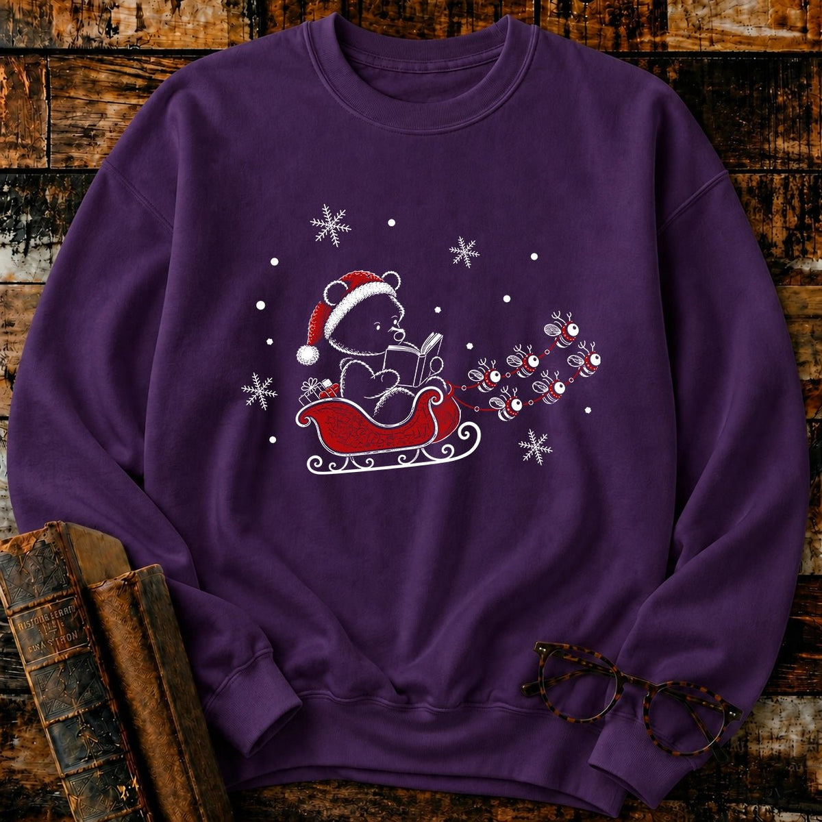 Classic Pooh Santan Reading Sweatshirt - BookMuseClub