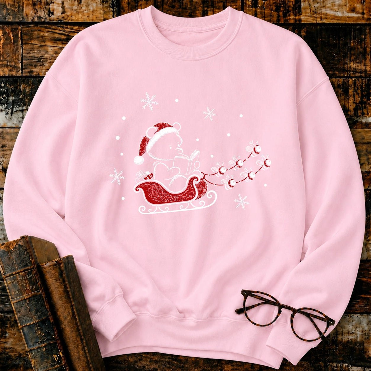 Classic Pooh Santan Reading Sweatshirt - BookMuseClub