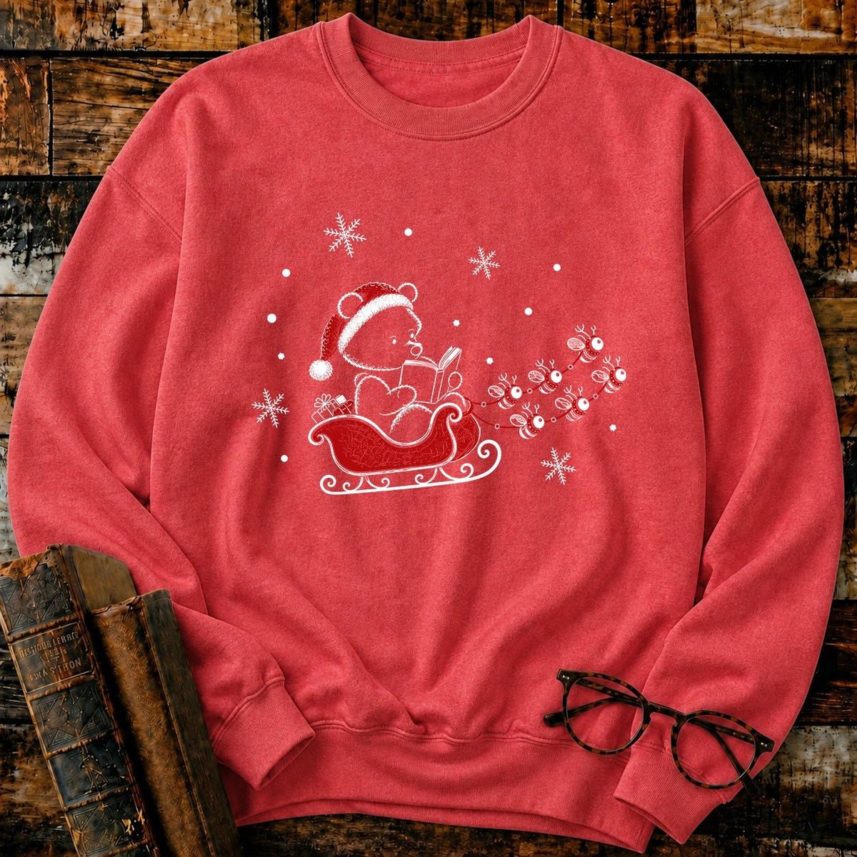 Classic Pooh Santan Reading Sweatshirt - BookMuseClub