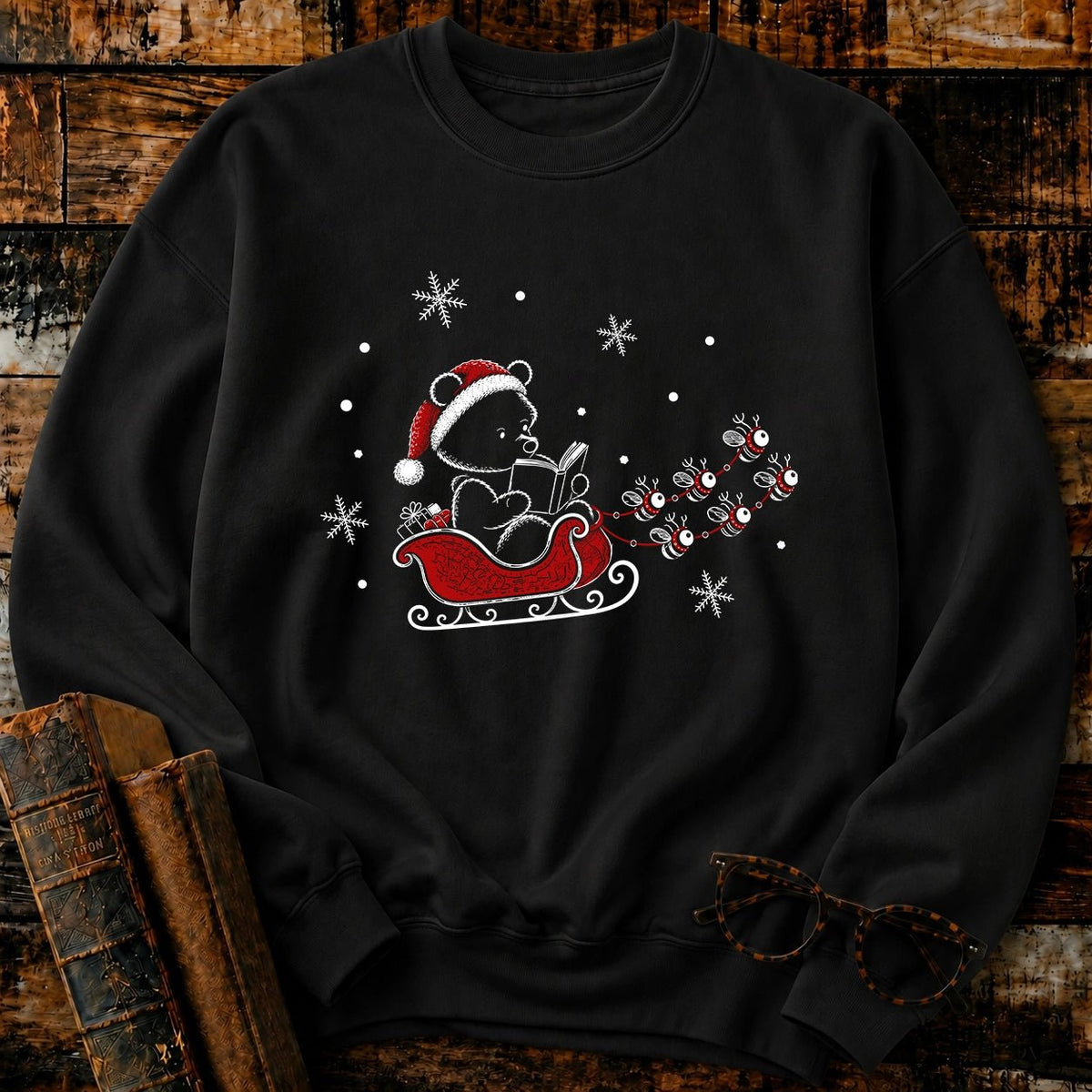 Classic Pooh Santan Reading Sweatshirt - BookMuseClub