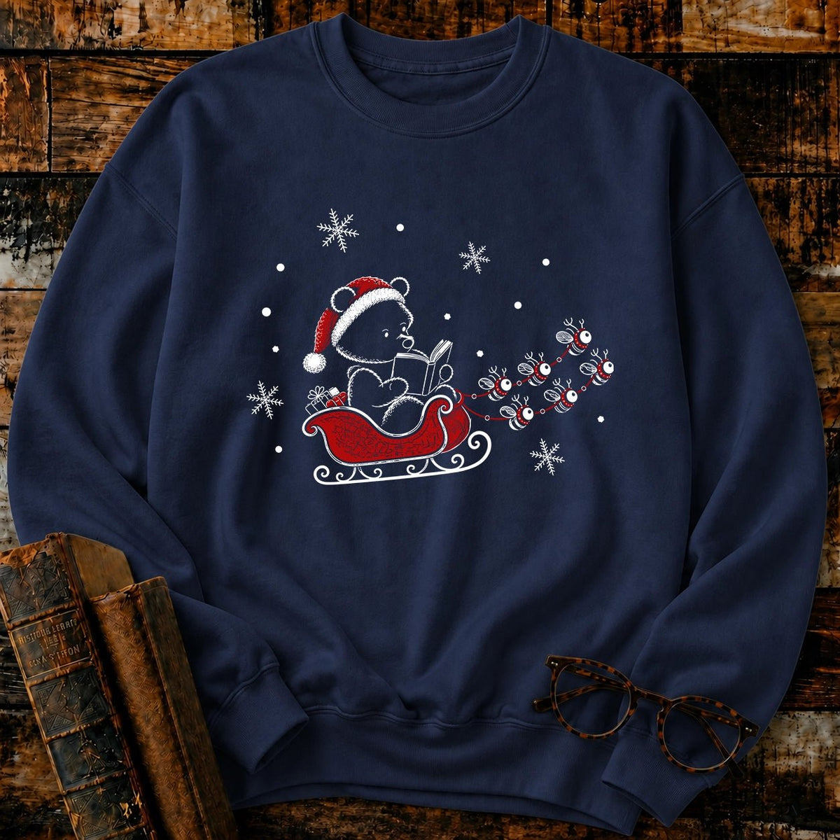 Classic Pooh Santan Reading Sweatshirt - BookMuseClub