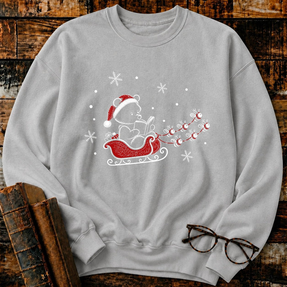 Classic Pooh Santan Reading Sweatshirt - BookMuseClub
