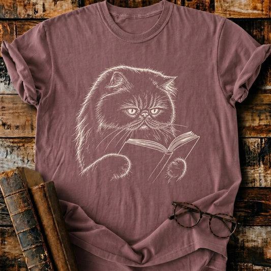 Persian Cat Reading T-Shirt - BookMuseClub