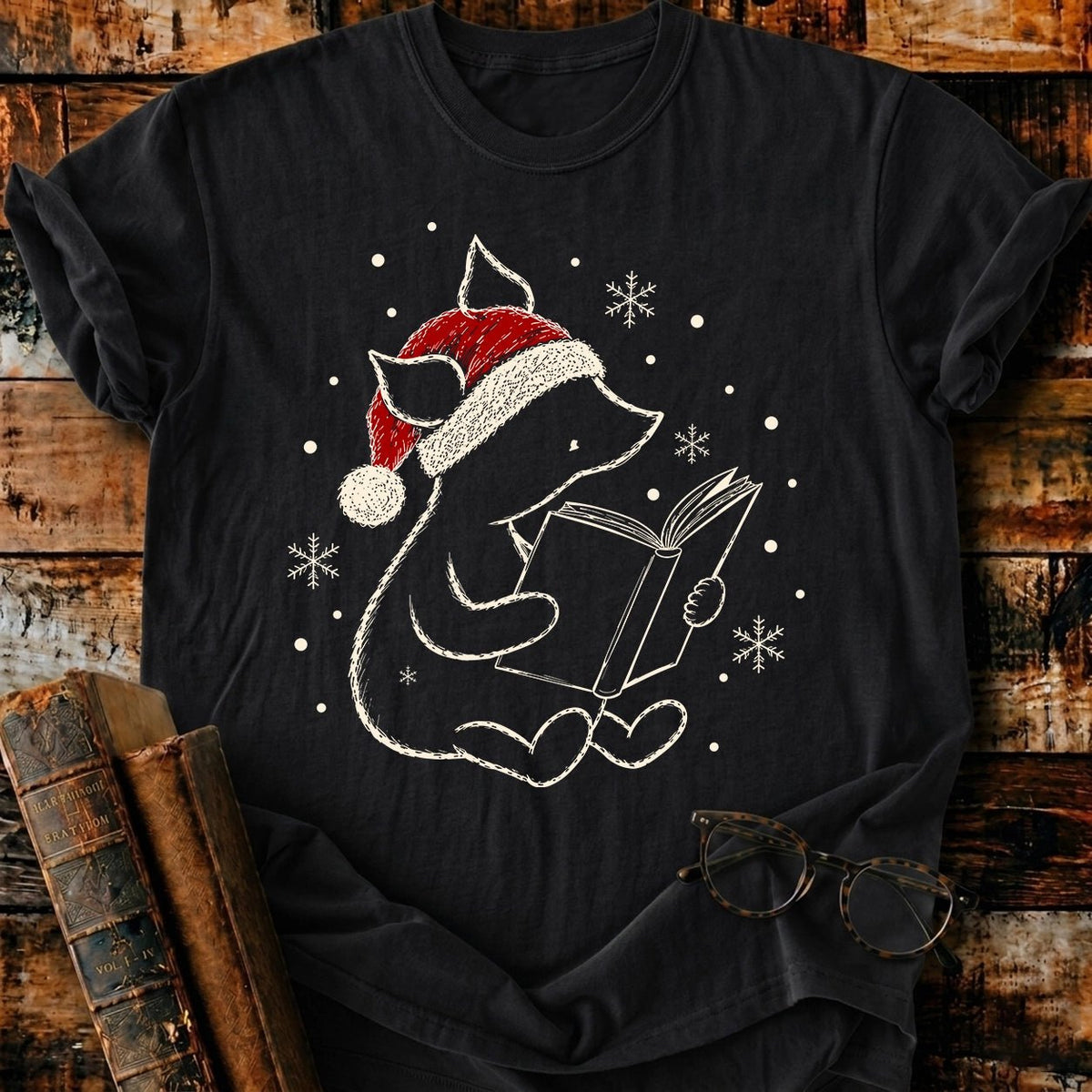 Piglet Reading Christmas T-Shirt - BookMuseClub