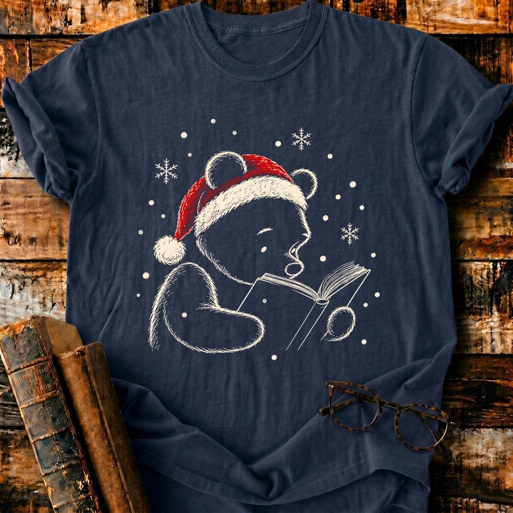 Pooh Reading Christmas T-Shirt - BookMuseClub