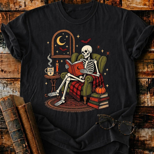Skeleton Nightmare Reading T-Shirt - BookMuseClub
