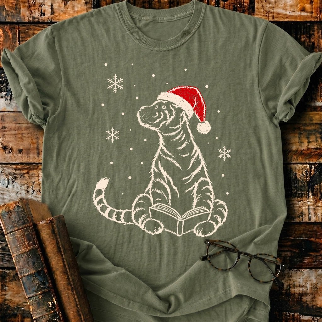 Tiger Reading Christmas T-Shirt - BookMuseClub